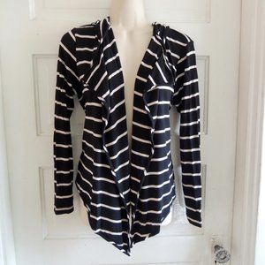 Julienne W Weston Wear Black & White Striped Open Cardigan Hoodie M